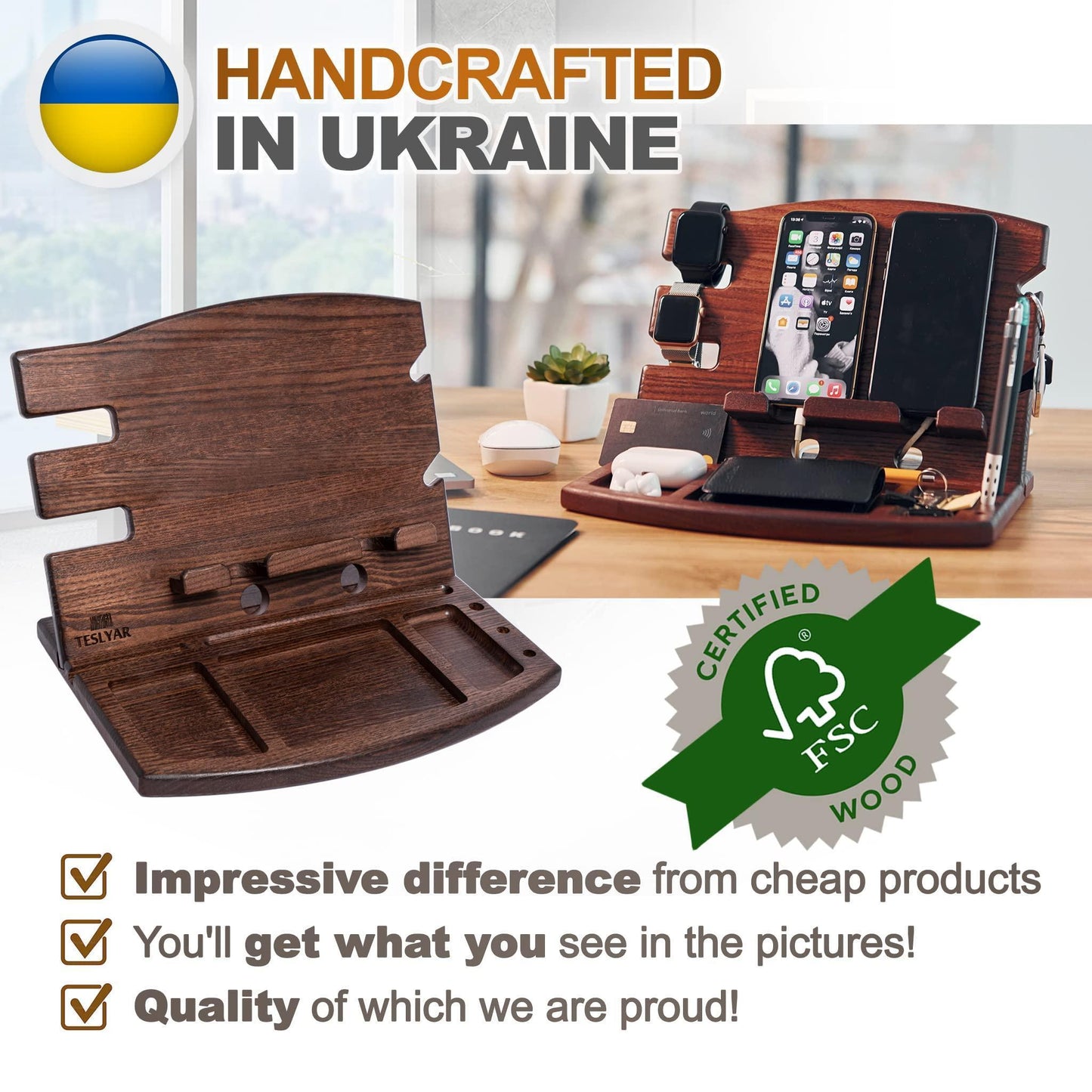 NexaSphere™ Artisan Ash Wood Docking Station – The Ultimate EDC Organizer