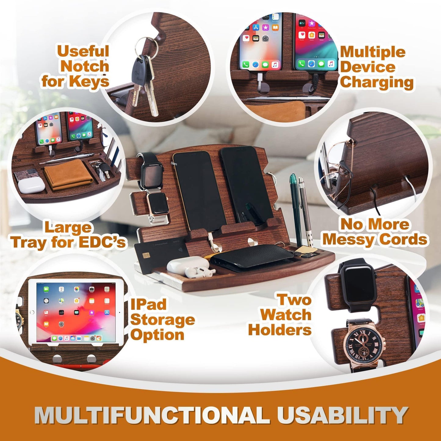 NexaSphere™ Artisan Ash Wood Docking Station – The Ultimate EDC Organizer