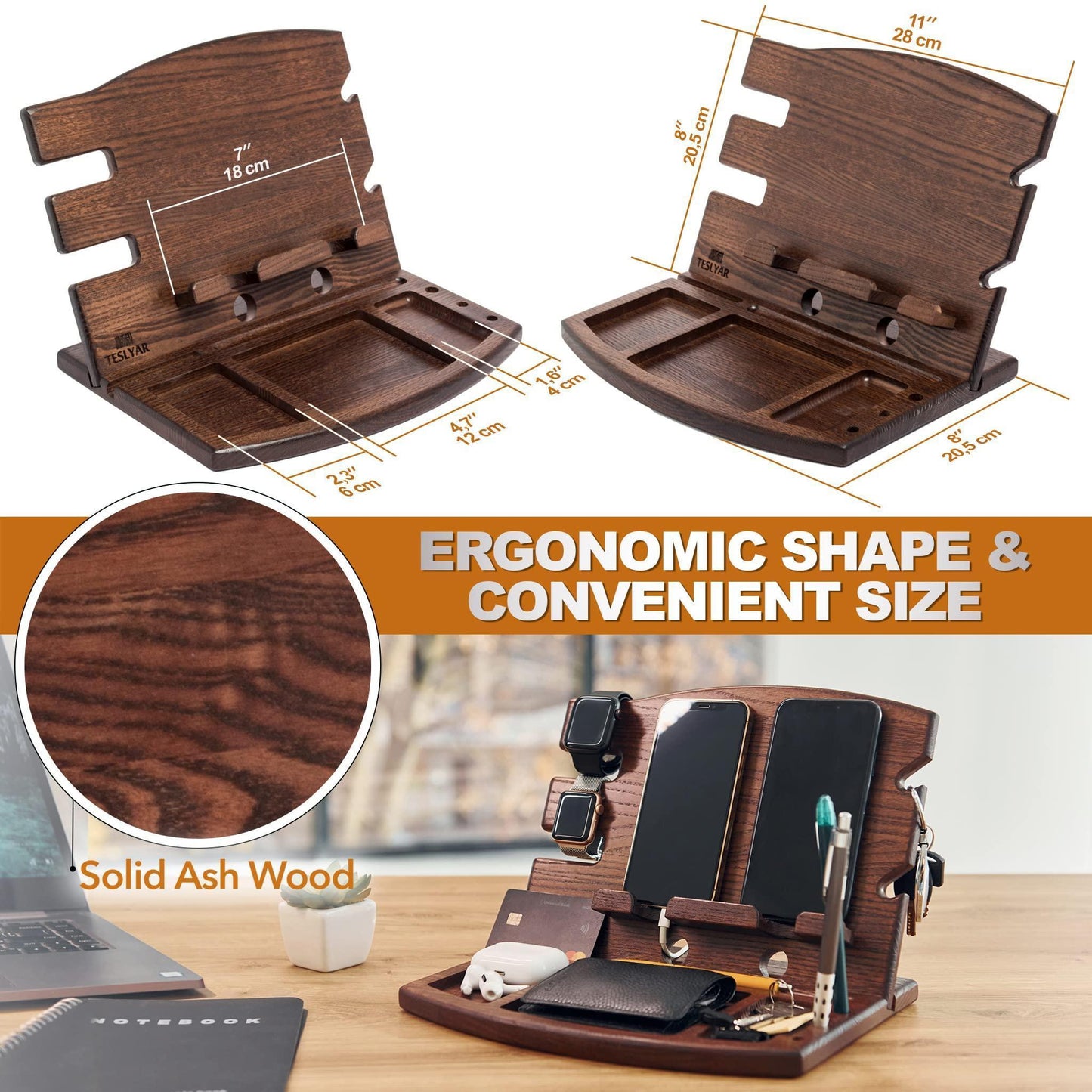 NexaSphere™ Artisan Ash Wood Docking Station – The Ultimate EDC Organizer